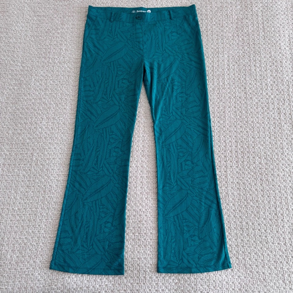 Betabrand Dress Pant Yoga Pants XXL Teal Tropical Print Bootcut Pull-On Stretch